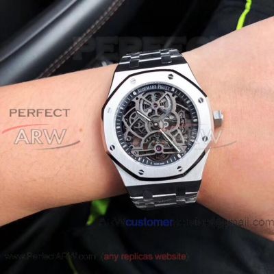 Replica Audemars Piguet Royal Oak Skeleton Tourbillon 41mm Watch - 316L Stainless Steel Black Face  26518ST.OO